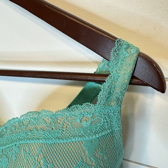 Cacique Bra 42DDD Teal Nude Lace Adjustable Straps Lane Bryant Lingerie Top - Picture 4 of 11